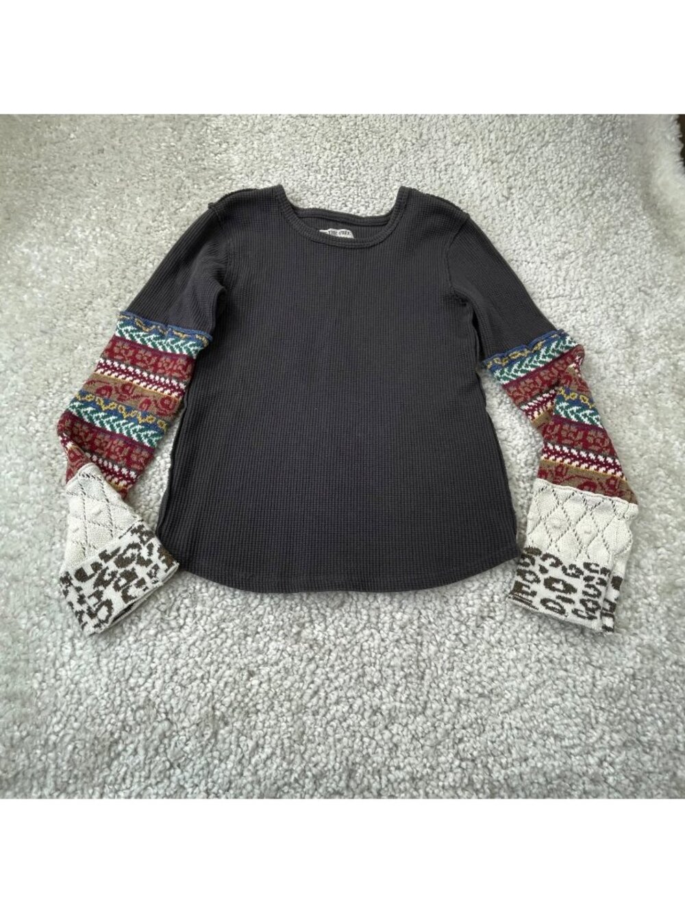 Free People All In The Cuff Thermal Top Charcoal Gray Womens Large